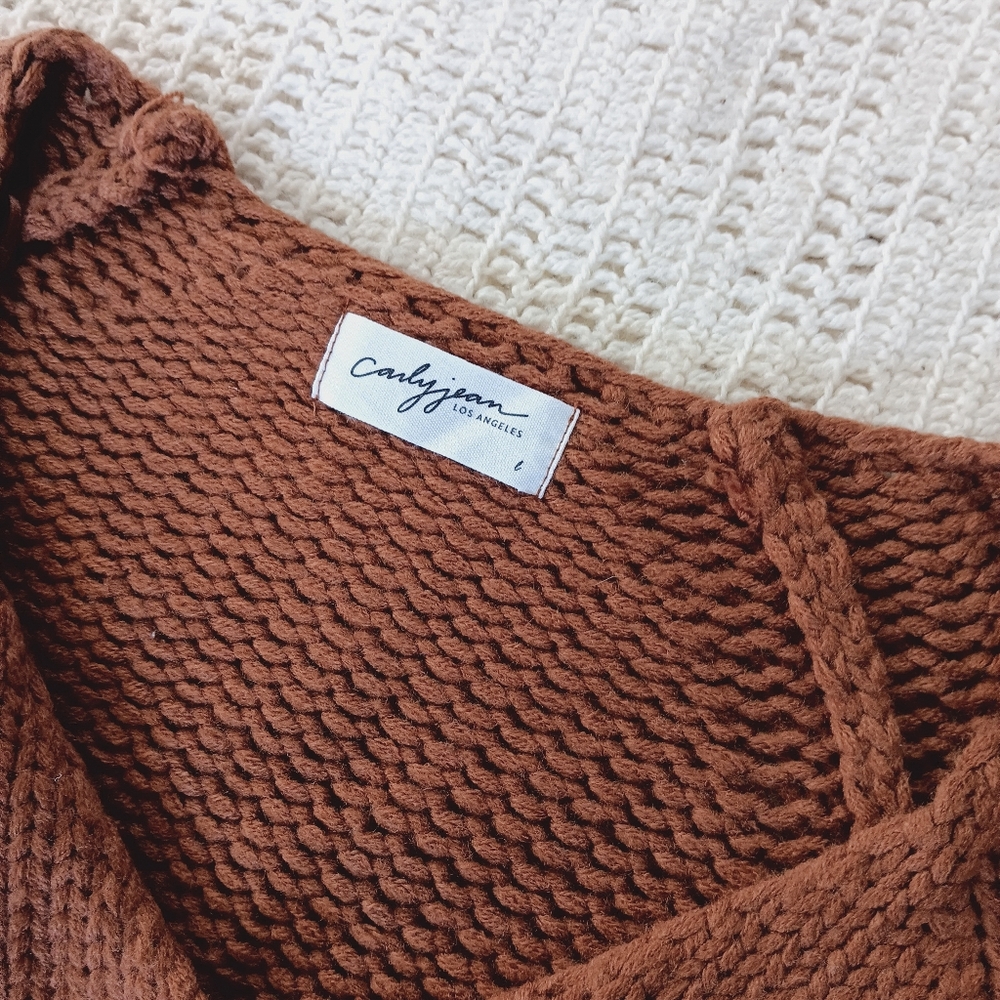Carly Jean Los Angeles Warm Brown Chunky Knit Cardigan - Picture 6 of 7
